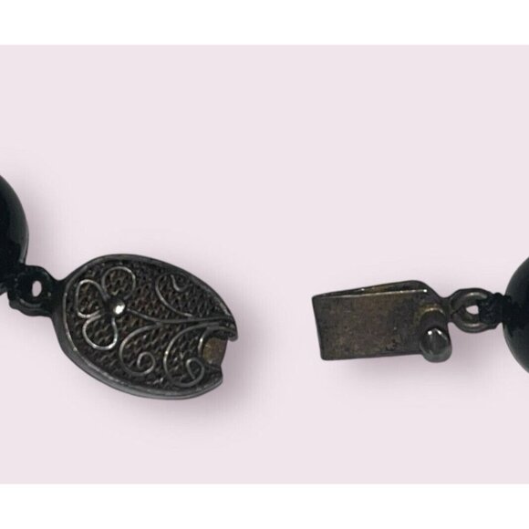 Black Onyx Necklace Be ads Gilt Sterling Silver Clasp 34 Inch Long 100g - Picture 4 of 5